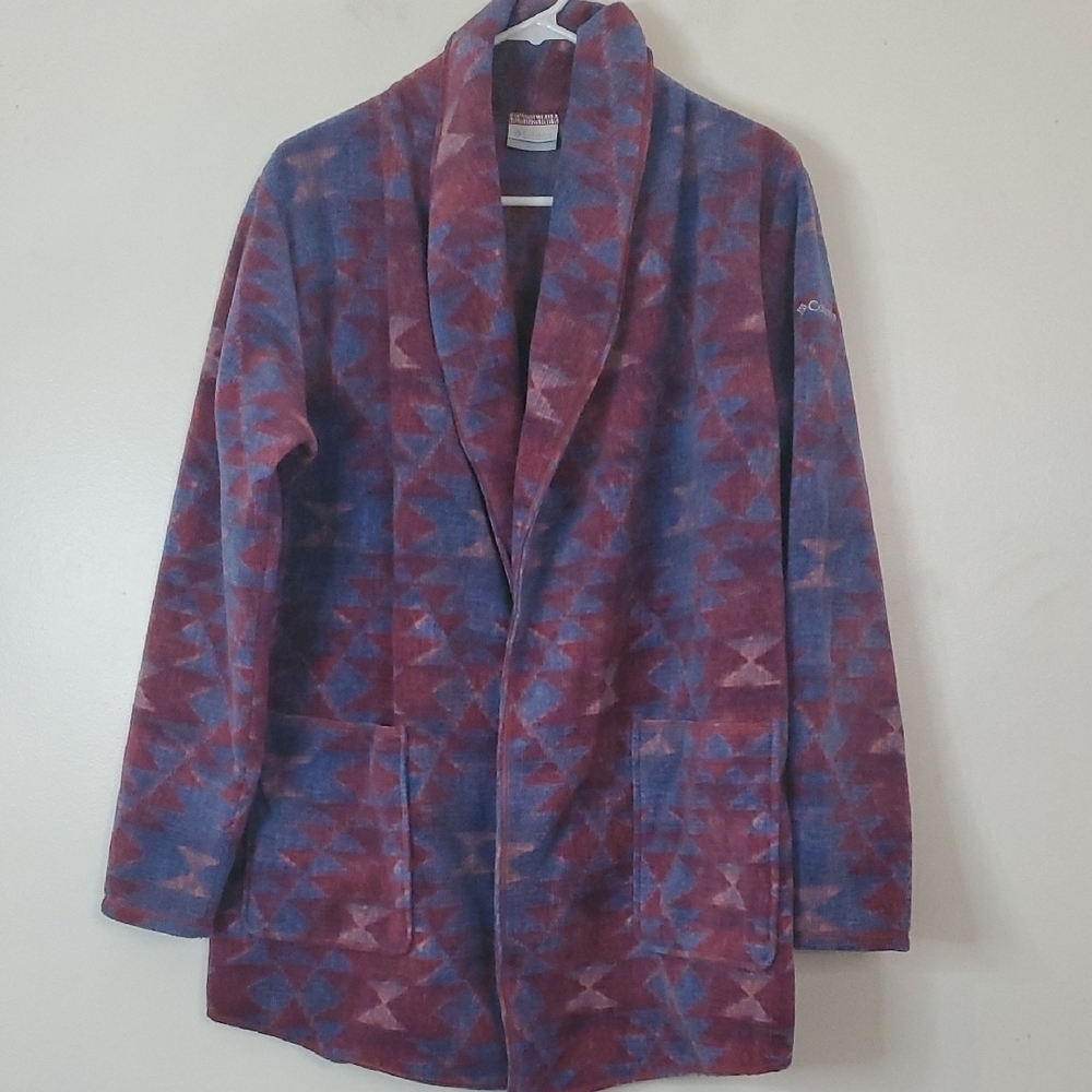 Columbia Aztec Print Fleece Cardigan Size Small Womens Warm Cozy Cabin Vibes